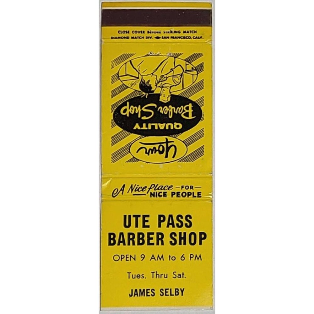 Ute Pass Barber Shop Matchbook Cover Cascade CO Colorado James Selby